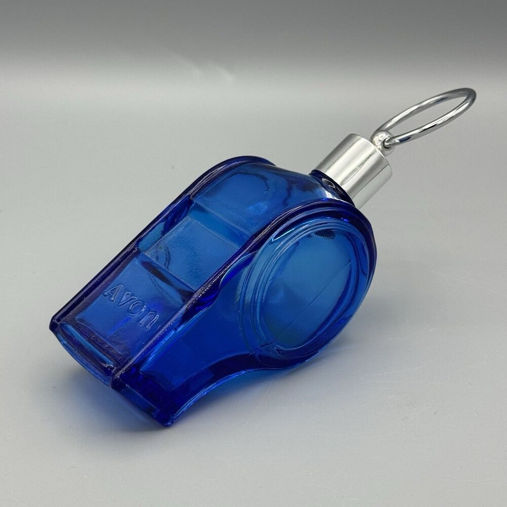 Vtg EMPTY Avon Blue Whistle Glass Cologne Bottle 6.5” L Sports Cobalt